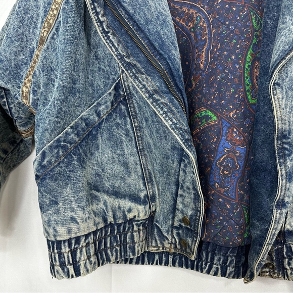 Andy Johns Denim Paisley Jacket Polyfill Leather Vintage Oversized Blue Baggy - Picture 3 of 12